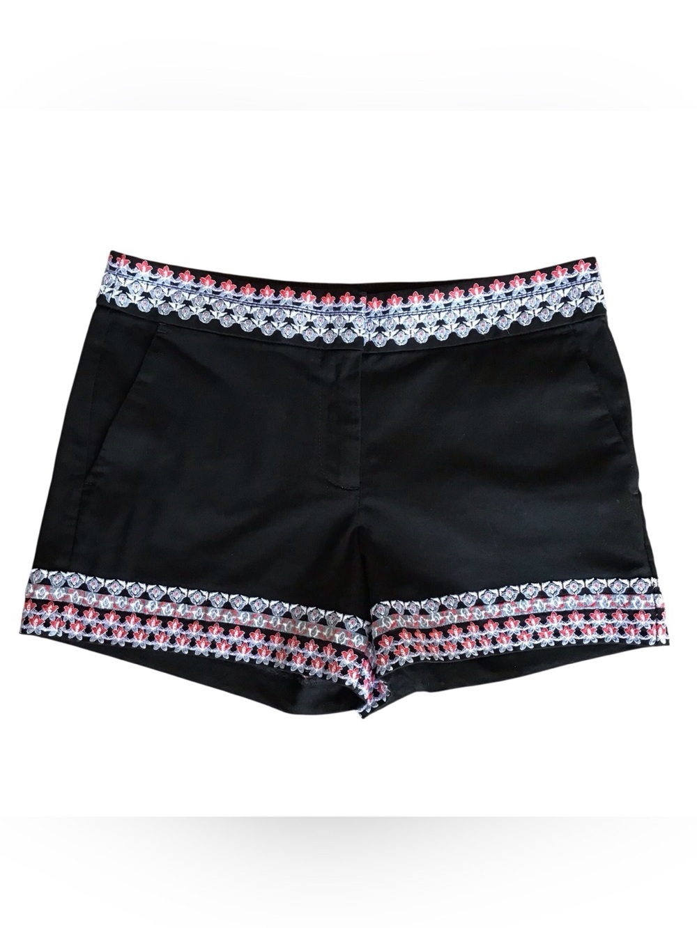 LOFT Embroidered Chino Shorts Size 2 Black Cotton Blend Stretch